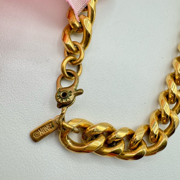 Vintage Monet Twisted Cream Enamel Pendant Choker Necklace Retro Signed 16” - Picture 6 of 13